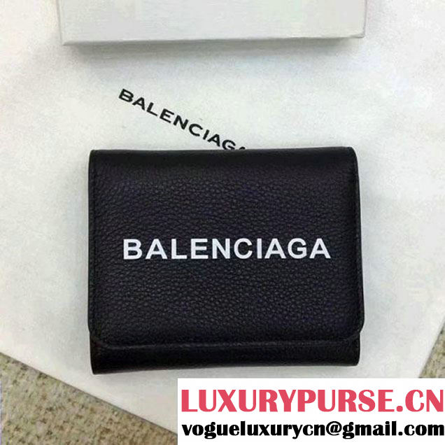 Balenciaga Grained Calfskin Everyday Small Wallet Black 2017 (JM-7121312 )