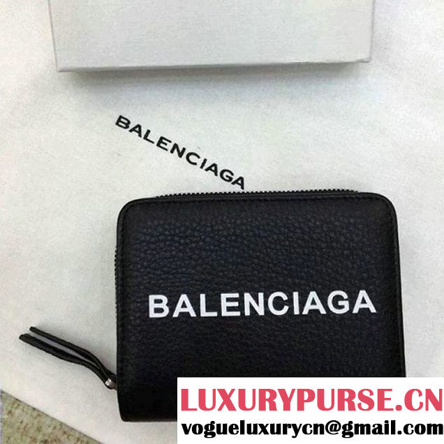 Balenciaga Grained Calfskin Everyday Small Zippy Wallet Black 2017 (JM-7121311 )