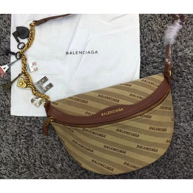 Balenciaga Jacquard Logo Wheel Belt Pack Bag Coffee with Charms 2018