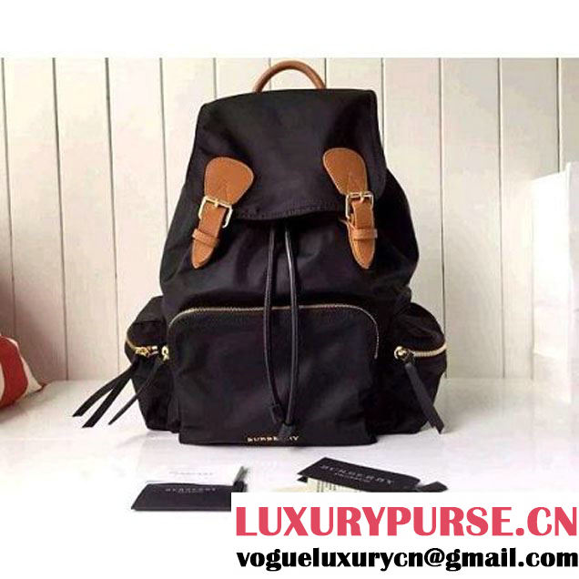 Burberry Large Rucksack In Technical Nylon And Leather Backpack Black/Brown (2A016-6062734 )