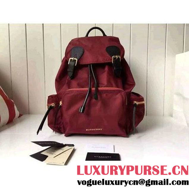 Burberry Large Rucksack In Technical Nylon And Leather Backpack Burgundy (2A016-6062739 )