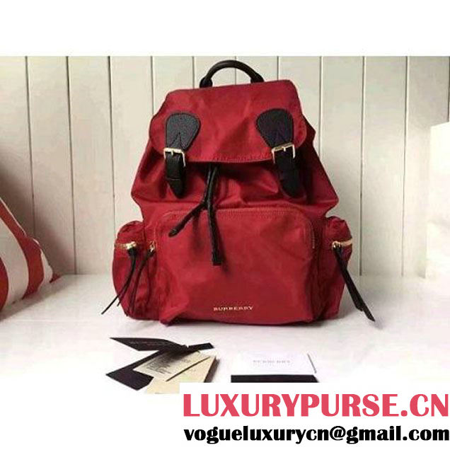 Burberry Large Rucksack In Technical Nylon And Leather Backpack Red (2A016-6062740 )