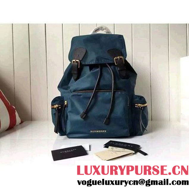 Burberry Large Rucksack In Technical Nylon And Leather Backpack Indigo (2A016-6062741 )