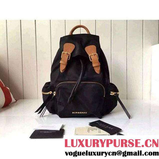 Burberry Medium Rucksack In Technical Nylon And Leather Backpack Black/Brown (2A016-6062802 )