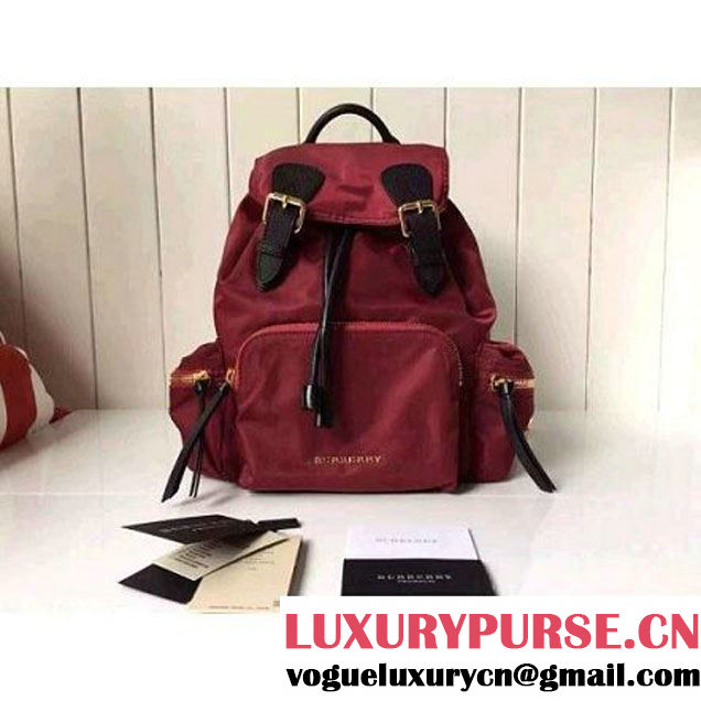 Burberry Medium Rucksack In Technical Nylon And Leather Backpack Burgundy (2A016-6062803 )