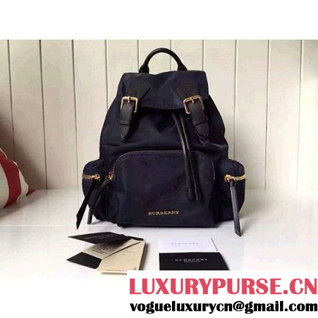 Burberry Medium Rucksack In Technical Nylon And Leather Backpack Deep Blue (2A016-6062805 )