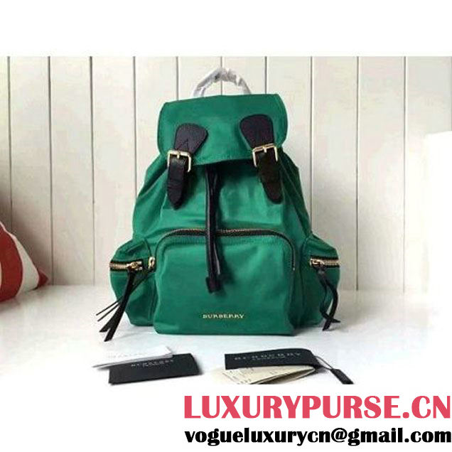 Burberry Medium Rucksack In Technical Nylon And Leather Backpack Green (2A016-6062810 )