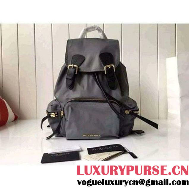 Burberry Medium Rucksack In Technical Nylon And Leather Backpack Gray (2A016-6062811 )