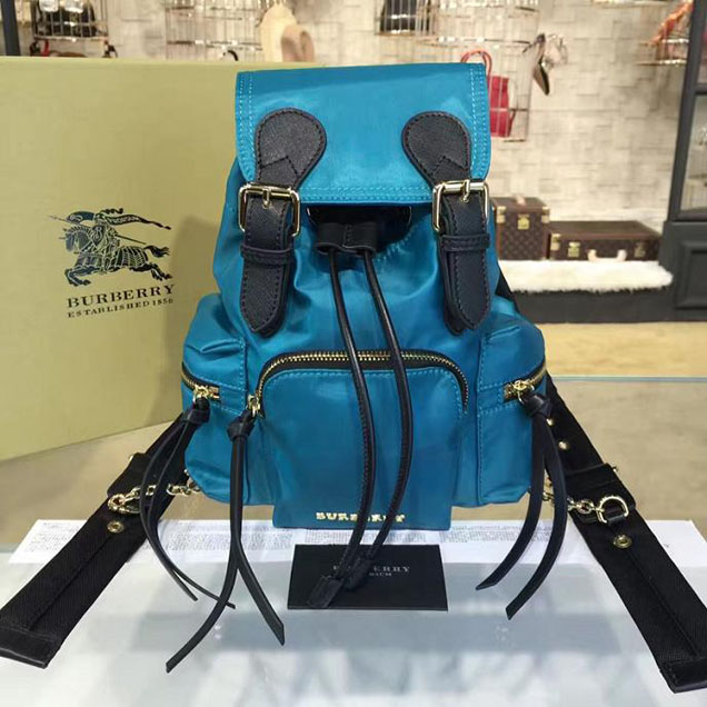 Burberry Rucksack Small Backpack Technical Nylon and Leather Fall Winter 2016 Collection Turquoise