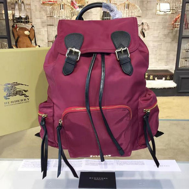 Burberry Rucksack Large Backpack Technical Nylon and Leather Fall Winter 2016 Collection Burgundy