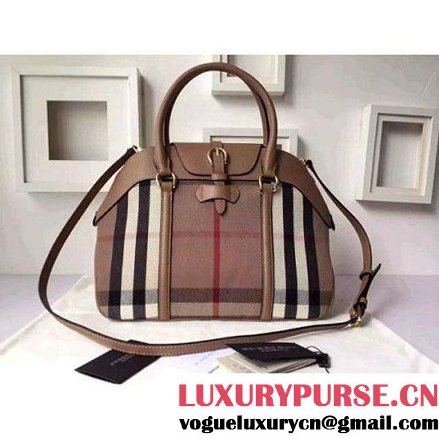 Burberry Large House Check And Leather Bowling Bag Kahki (2A016-6030426 )