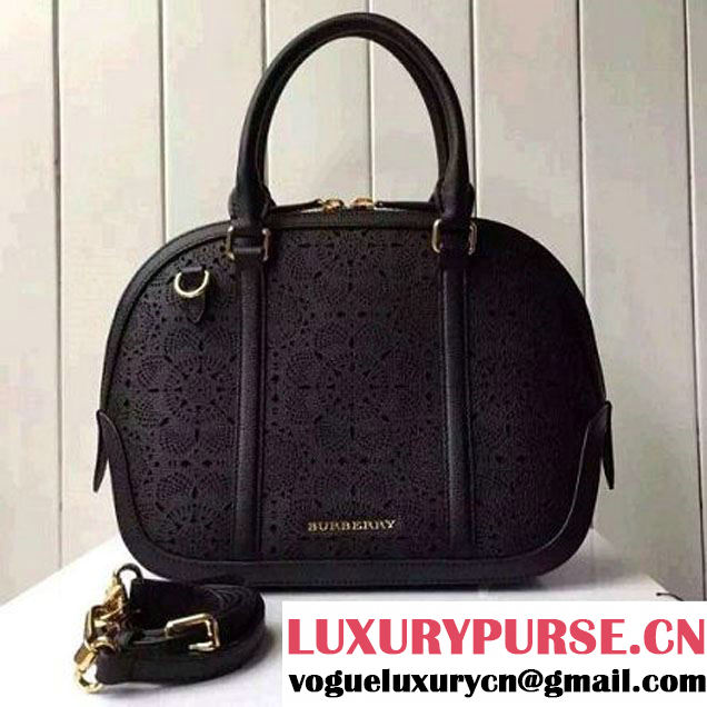 Burberry Small Orchard Bowling Bag In Lace Leather Black S/S 2016 (2A016-6051831 )