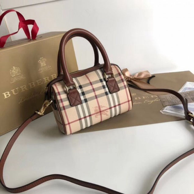 Burberry Haymarket Check and Leather Shoulder Bag Burgundy 2018 Collection