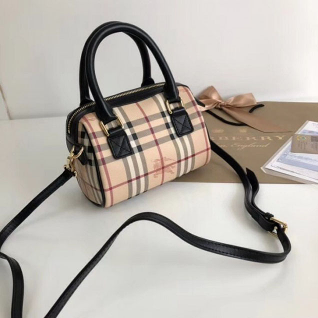 Burberry Haymarket Check and Leather Shoulder Bag Black 2018 Collection