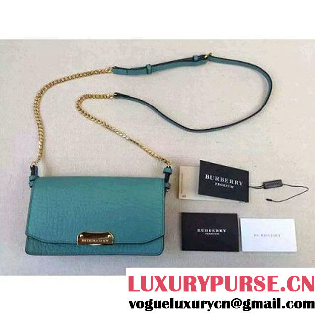 Burberry Small Signature Grain Leather Clutch Bag With Chain Aqua Gren (2a016-081713 )