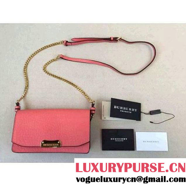 Burberry Small Signature Grain Leather Clutch Bag With Chain Rose Pink (2a016-081715 )