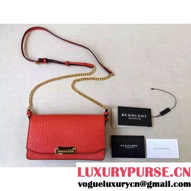 Burberry Small Signature Grain Leather Clutch Bag With Chain Vibrant Orange (2a016-081719 )