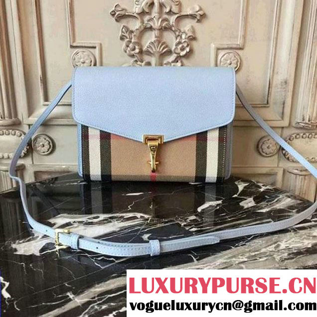 Burberry Small Leather and House Check Crossbody Bag Light Blue F/W 2017 (2A016-7122305 )