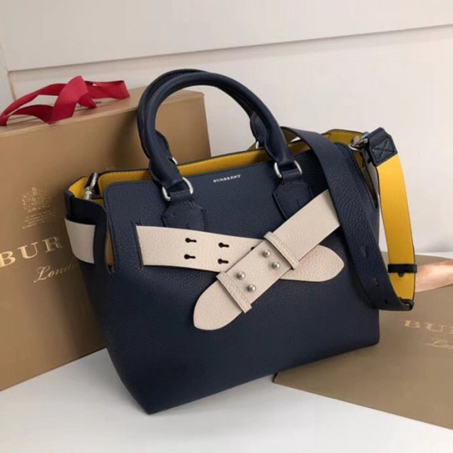 Burberry Small Leather Belt Top Handle Bag Blue/Off-White 2018 Collection