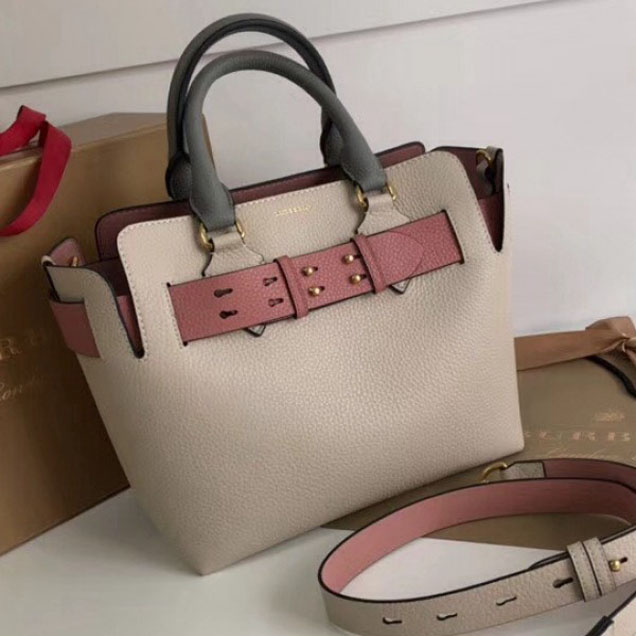 Burberry Small Leather Belt Top Handle Bag Off-White/Pink 2018 Collection