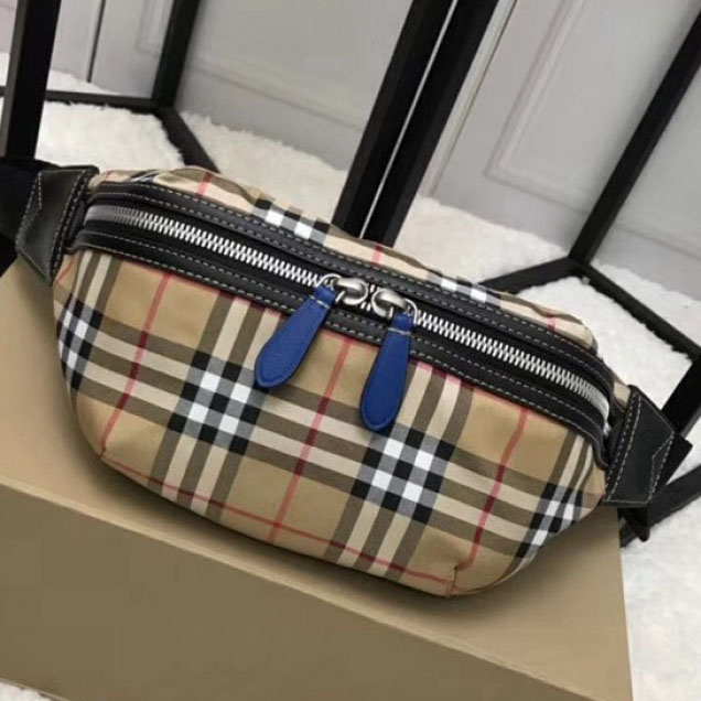 Burberry. Vintage Check and Blue Leather Bum Bag 2018 Collection