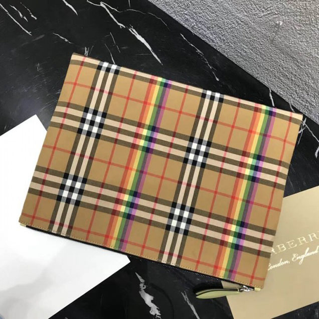 Burberry Large Rainbow Vintage Check Pouch Yellow 2018 Collection