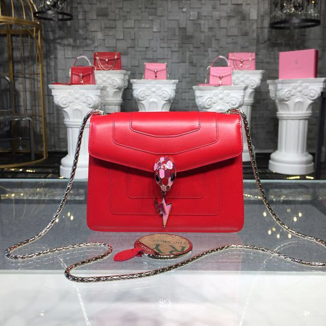 Bulgari Serpenti Forever Candy Quartz Pop Thunder 20cm Bag with Single Gusset Chain Calfskin Leather Spring Summer 2018 Collection Ruby Red Flame Coral