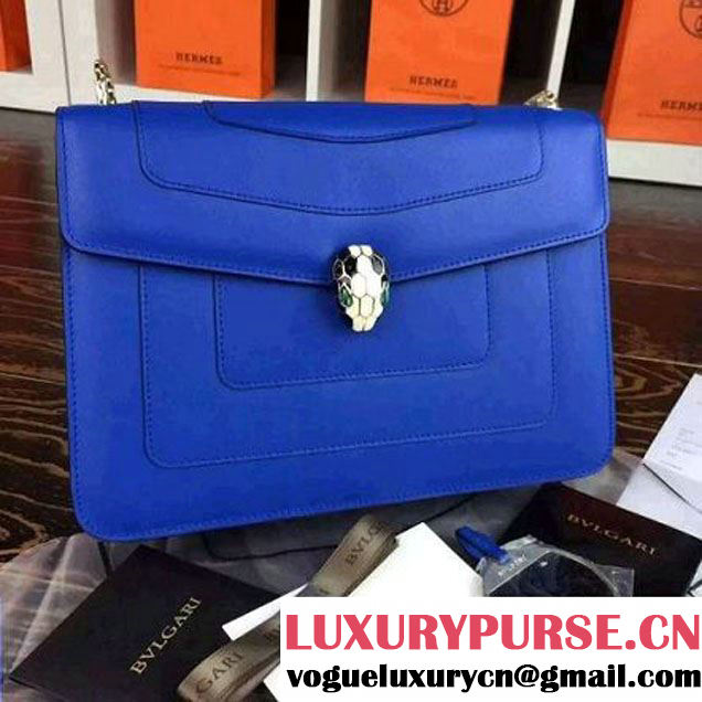 Bvlgari Large Cobalt Blue Calf Leather Serpenti Forever Flap Cover Bag 28cm (BGJ-121117 )