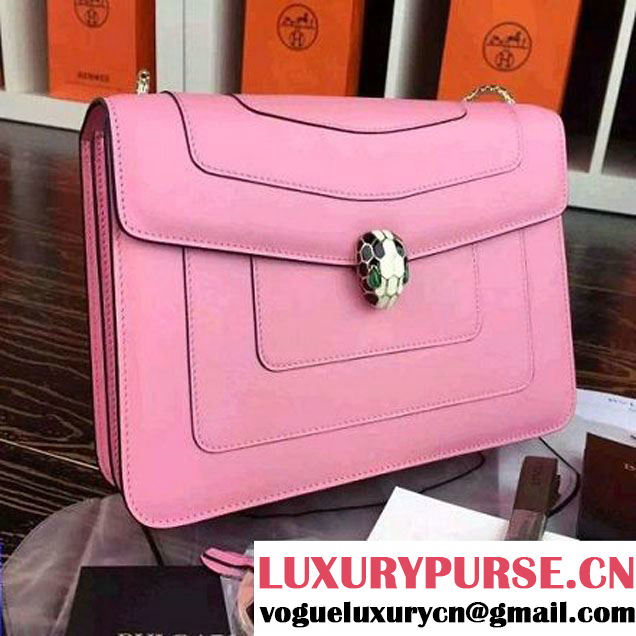 Bvlgari Large Pink Calf Leather Serpenti Forever Flap Cover Bag 28cm (BGJ-121118 )