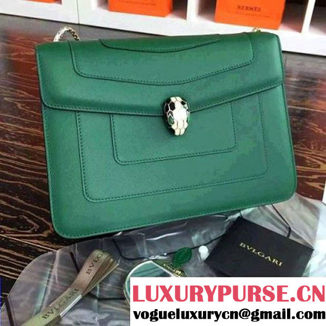 Bvlgari Large Green Calf Leather Serpenti Forever Flap Cover Bag 28cm (BGJ-121120 )