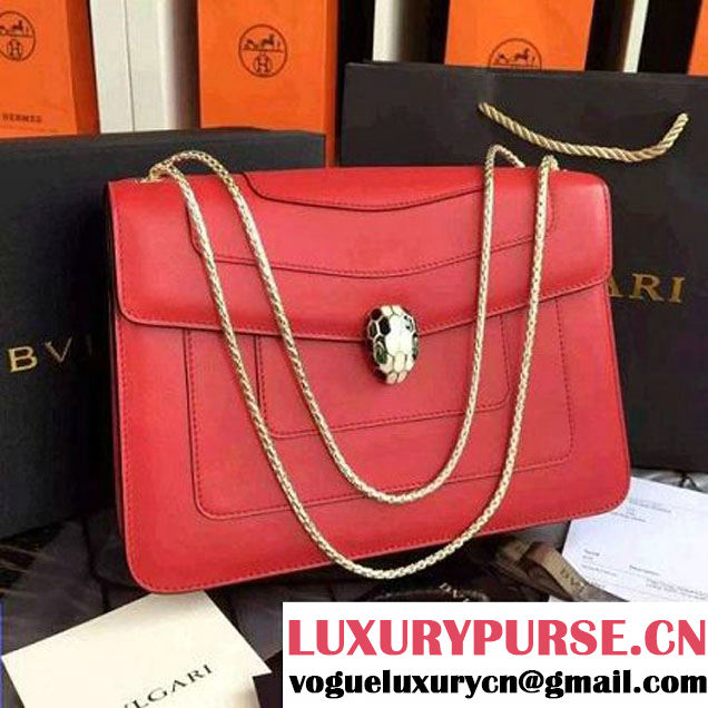 Bvlgari Large Red Calf Leather Serpenti Forever Flap Cover Bag 28cm (BGJ-121121 )