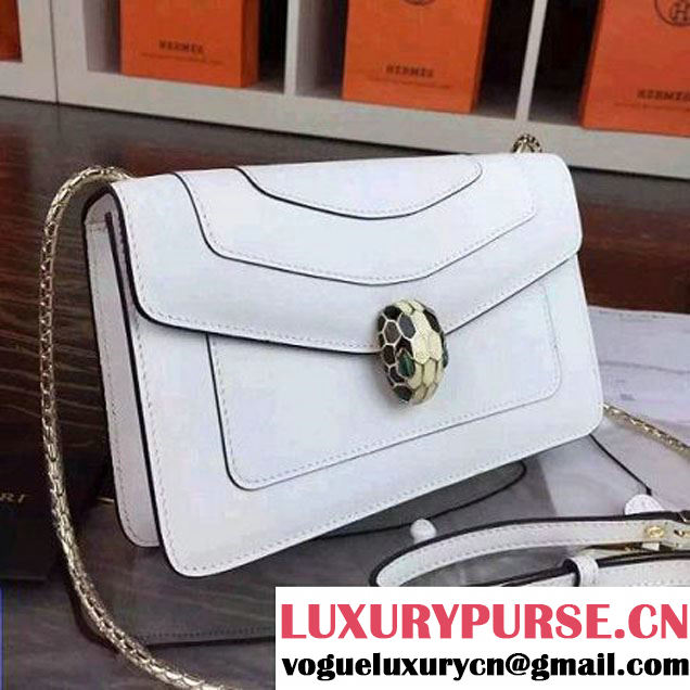 Bvlgari White Calf Leather Serpenti Forever Flap Cover Bag 23cm (BGJ-121407 )