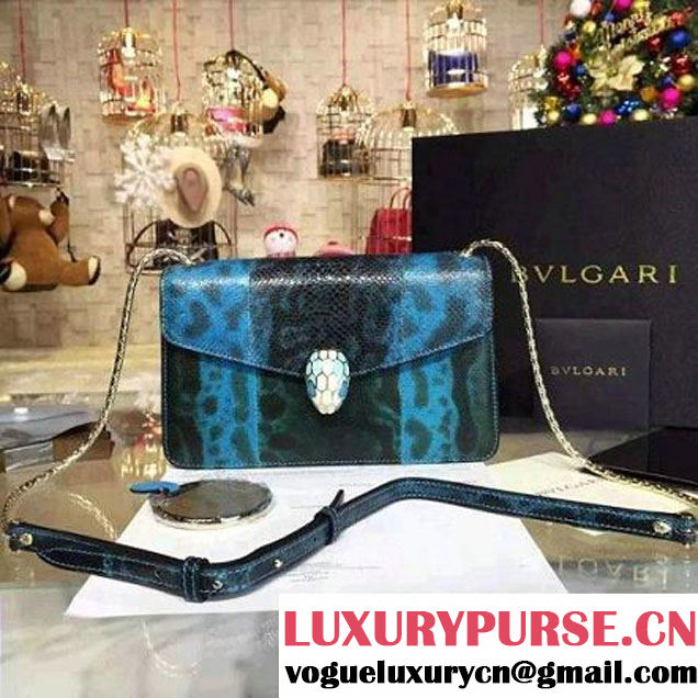 Bvlgari Python Leather Serpenti Forever Flap Cover Bag Blue 22cm (BGJ-6011603 )