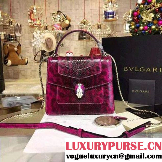 Bvlgari Python Leather Serpenti Forever Flap Cover Bag With Handle Rosy 20cm (BGJ-6011605 )