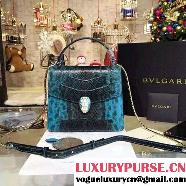 Bvlgari Python Leather Serpenti Forever Flap Cover Bag With Handle Blue 20cm (BGJ-6011606 )