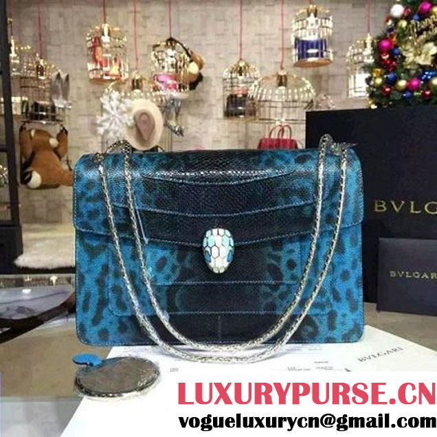 Bvlgari Python Leather Serpenti Forever Flap Cover Bag Blue 27cm (BGJ-6011609 )