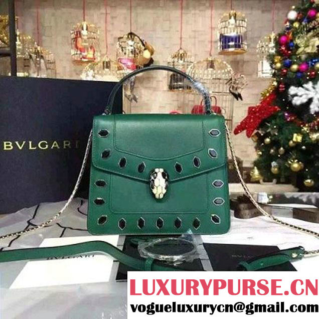 Bvlgari Scaglie Studs Serpenti Forever Flap Cover Bag With Handle Green 20cm 2016 (BGJ-6012903 )