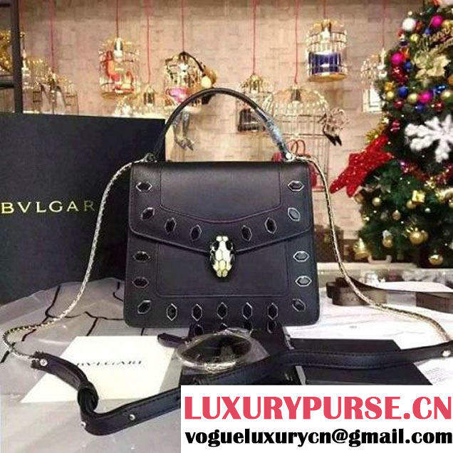 Bvlgari Scaglie Studs Serpenti Forever Flap Cover Bag With Handle Black 20cm 2016 (BGJ-6012905 )