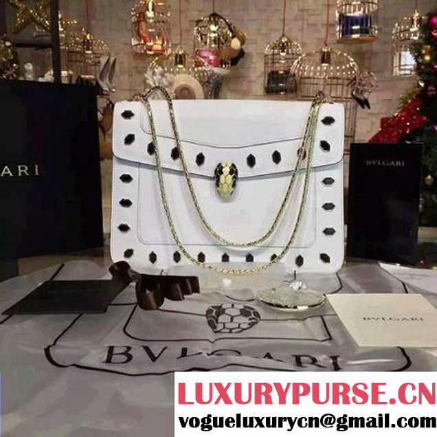 Bvlgari Serpenti Forever Flap Cover Bag With Scaglie Studs 28cm White 2016 (BGJ-6012906 )