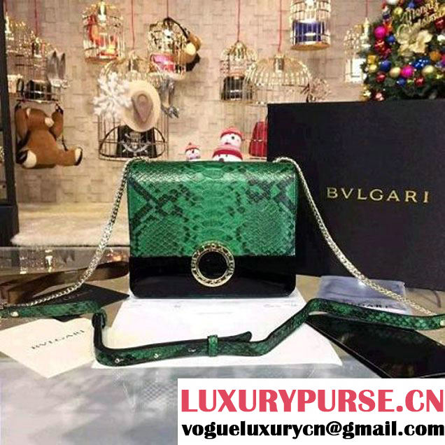 Bvlgari Small Bvlgari Bvlgari Python Skin Flap Cover Bag Green (BGJ-6012913 )