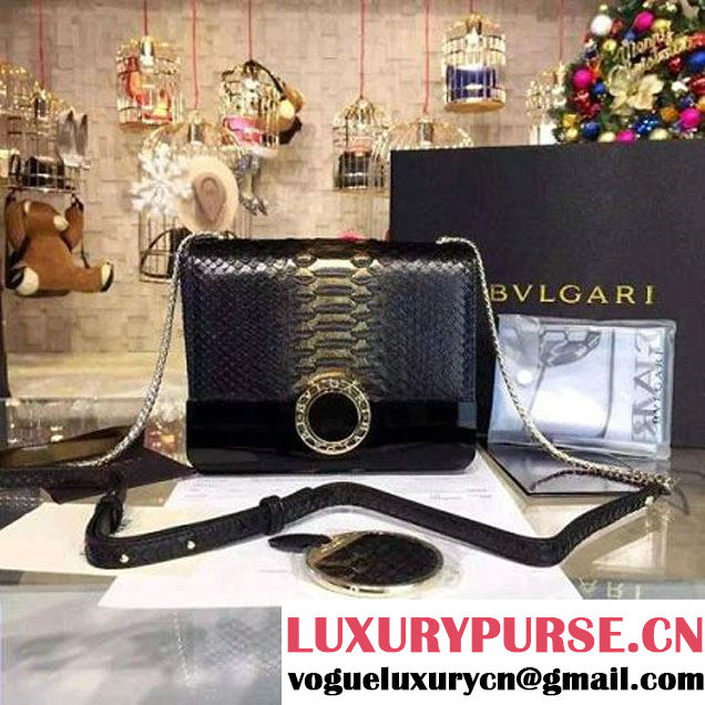 Bvlgari Small Bvlgari Bvlgari Python Skin Flap Cover Bag Black (BGJ-6012914 )