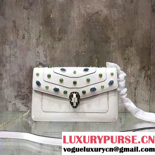 Bvlgari Serpenti Forever Flap Cover Bag With Quartzes 22.5cm White 2017 (BGJ-7062159 )