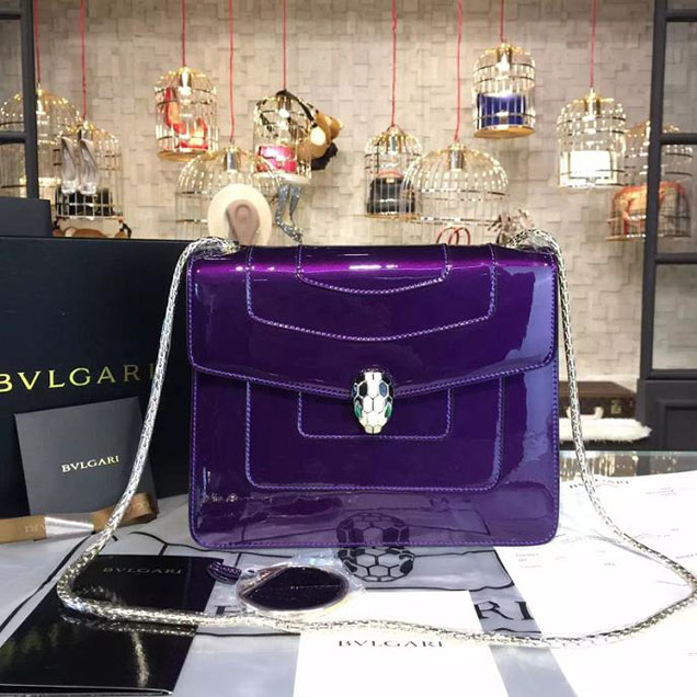 Bulgari Serpenti Forever Patent Leather Small Flap Bag Fall Winter 2015 Purple