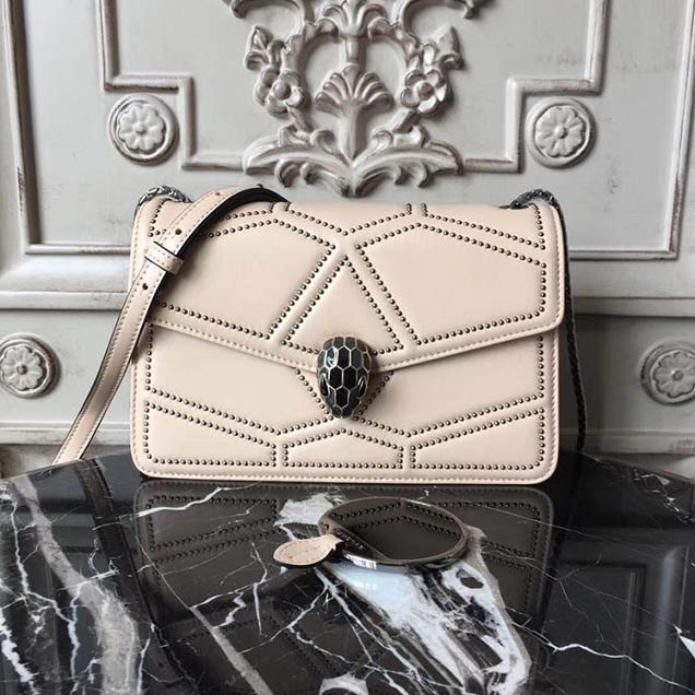 Bulgari Serpenti Forever Quilted Stardust Bag 22cm Medium with Single Gusset Bag Calfskin Leather Fall Winter 2017 Collection Beige