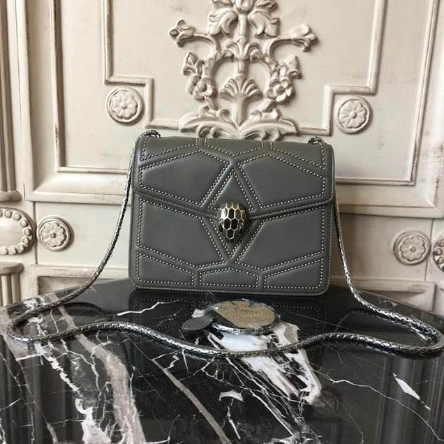 Bulgari Serpenti Forever Quilted Stardust 20cm Small with Single Gusset Bag Calfskin Leather Fall Winter 2017 Collection Grey