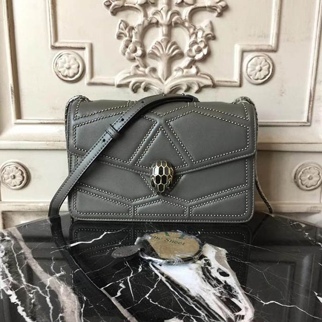 Bulgari Serpenti Forever Quilted Stardust Bag 22cm Medium with Single Gusset Bag Calfskin Leather Fall Winter 2017 Collection Grey