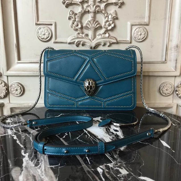 Bulgari Serpenti Forever Quilted Stardust Bag 22cm Medium with Single Gusset Bag Calfskin Leather Fall Winter 2017 Collection Turquoise