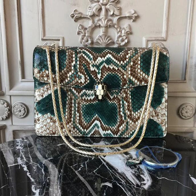 Bulgari Serpenti 27cm Large with Two Gussets Bag Python Leather Fall Winter 2017 Collection Emerald White Multi