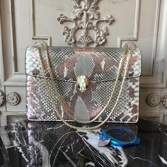 Bulgari Serpenti 27cm Large with Two Gussets Bag Python Leather Fall Winter 2017 Collection Silver White Multi