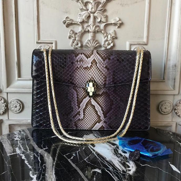 Bulgari Serpenti 27cm Large with Two Gussets Bag Python Leather Fall Winter 2017 Collection Black White Multi